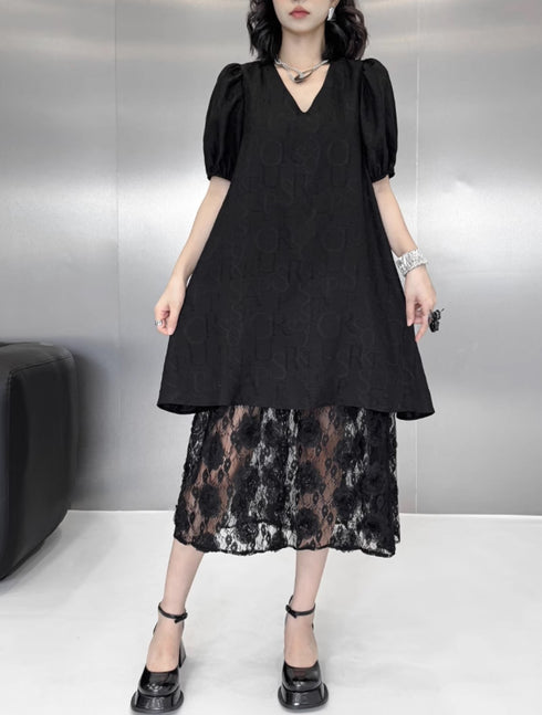 Aラインスカート半袖レース仕様ロングワンピース /レディース モレビー|モード系ファッションブランド