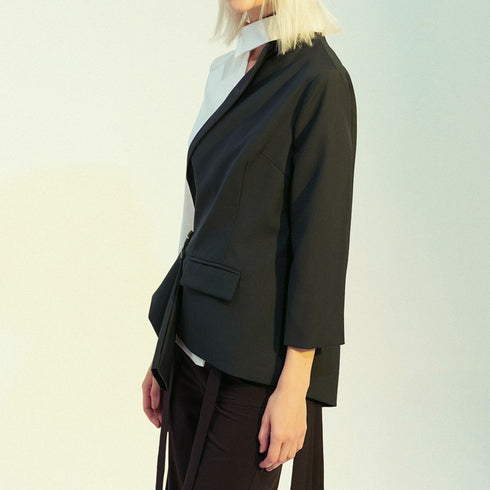 バイカラーアシンメトリージャケット モノトーン白黒スーツ /レディース モレビー|モード系ファッションブランド