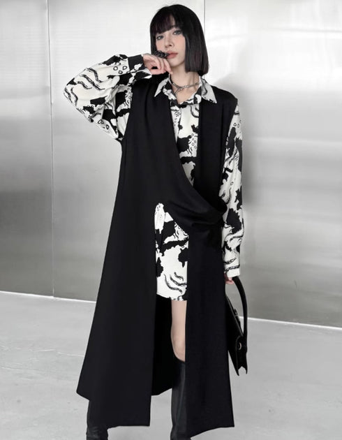 アシンメトリーロングカーディガン スタイリッシュ ブラック 無地 /レディース モレビー|モード系ファッションブランド