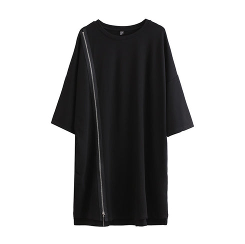 アシンメトリーブラックロングTシャツ おしゃれ モダン 個性 無地 /レディース モレビー|モード系ファッションブランド