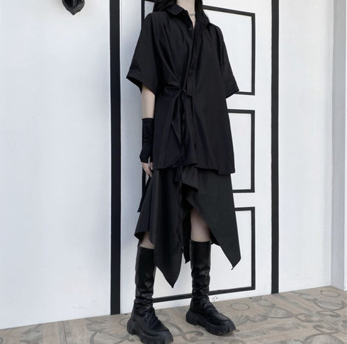 羽織風アシンメトリーシャツ ブラック /ユニセックス モレビー|モード系ファッションブランド