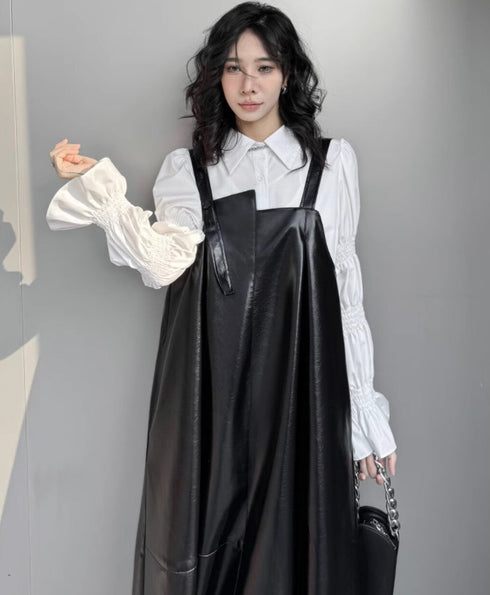 Aラインレザーサロペット ブラック /レディース モレビー|モード系ファッションブランド