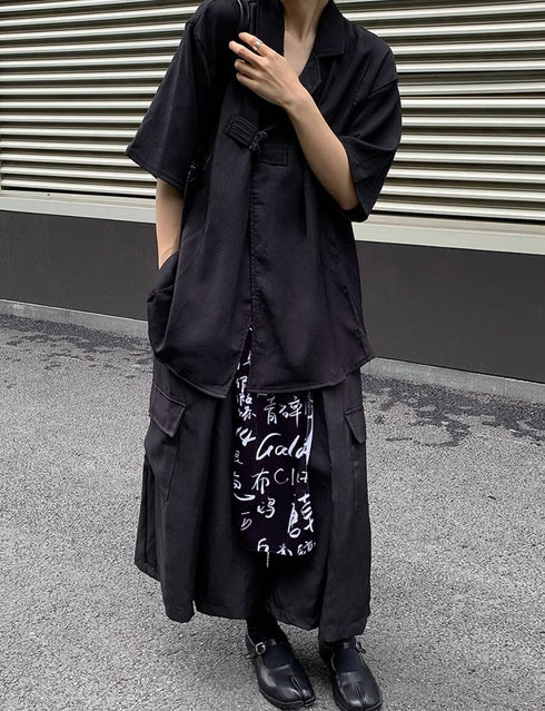 羽織風半袖和風シャツ 半袖 ブラック /ユニセックス ・メンズ モレビー|モード系ファッションブランド