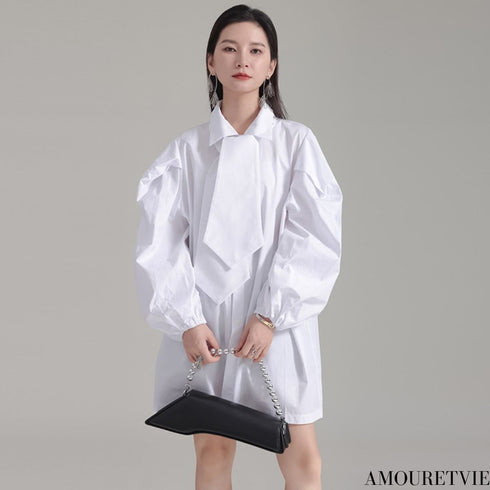 ネクタイ付きロングシャツブラウス /レディース モレビー|モード系ファッションブランド