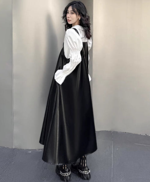 Aラインレザーサロペット ブラック /レディース モレビー|モード系ファッションブランド