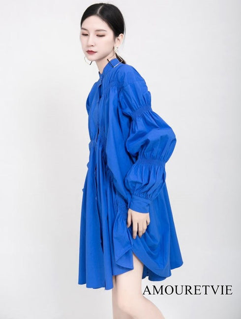 ミディ丈ギャザー仕様ワンピース アシンメトリーシャツワンピース ドレス /レディース モレビー|モード系ファッションブランド