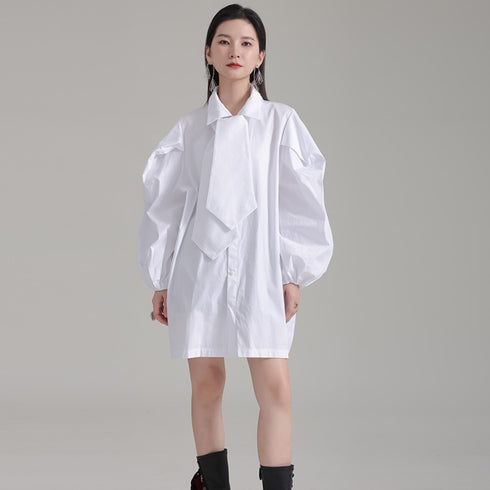 ネクタイ付きロングシャツブラウス /レディース モレビー|モード系ファッションブランド