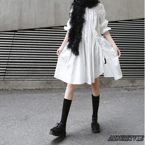 アシンメトリープリーツワンピース ビッグサイズ /レディース モレビー|モード系ファッションブランド