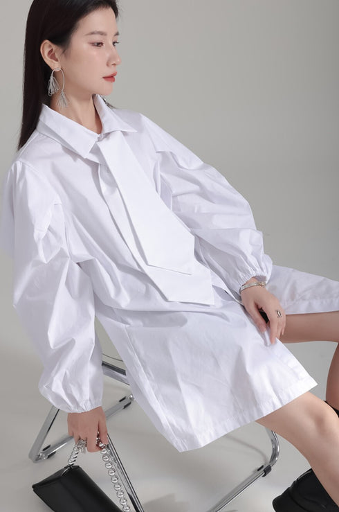 ネクタイ付きロングシャツブラウス /レディース モレビー|モード系ファッションブランド