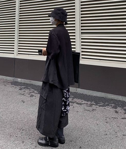 羽織風半袖和風シャツ 半袖 ブラック /ユニセックス ・メンズ モレビー|モード系ファッションブランド