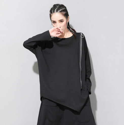 ヘムデザイン長袖ロングシャツ/カットソー アシンメトリー /レディース モレビー|モード系ファッションブランド