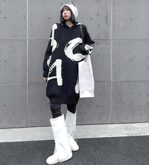 モノトーン白黒オーバーサイズ/ビッグサイズ個性派モダンセーター・ニット おしゃれ /レディース モレビー|モード系ファッションブランド