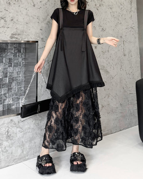 アシンメトリーレースサロペット シック モダン おしゃれ /レディース モレビー|モード系ファッションブランド