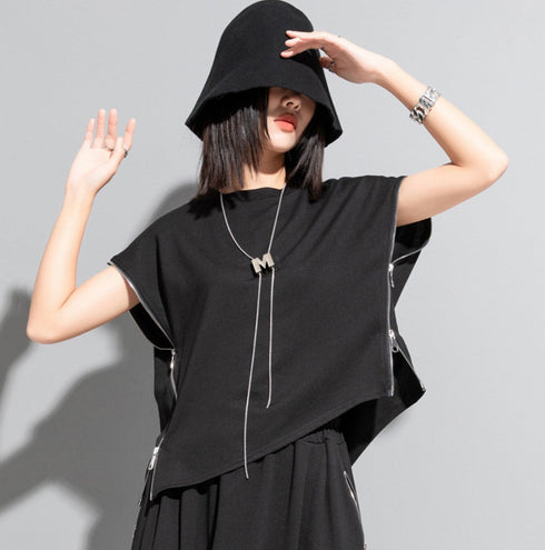 ノースリーブTシャツ ショート丈 クロップドシャツ ドロップショルダー /レディース モレビー|モード系ファッションブランド