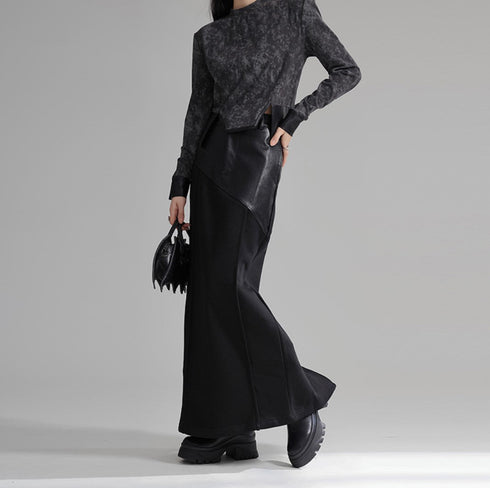 アシンメトリーレザーロングスカート パッチワーク /レディース モレビー|モード系ファッションブランド