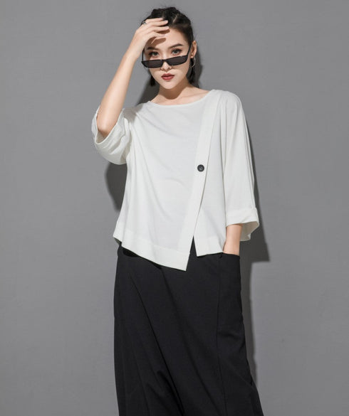 スリット入りアシンメトリー七分袖Tシャツ /レディース モレビー|モード系ファッションブランド