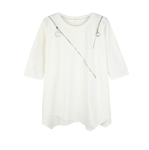 五分袖アシンメトリーTシャツ/カットソー /ユニセックス モレビー|モード系ファッションブランド