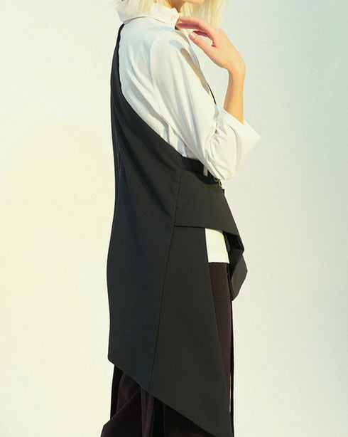 バイカラーアシンメトリージャケット モノトーン白黒スーツ /レディース モレビー|モード系ファッションブランド