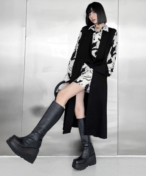 アシンメトリーロングカーディガン スタイリッシュ ブラック 無地 /レディース モレビー|モード系ファッションブランド