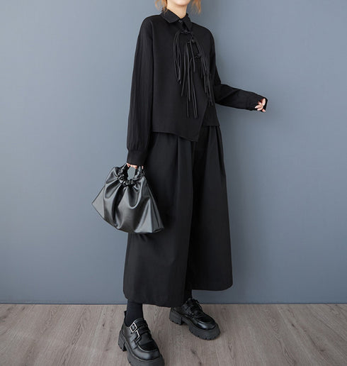 香港風アシンメトリーブラックシャツ /レディース モレビー|モード系ファッションブランド