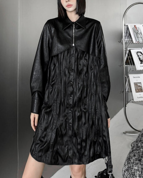 クリンクルしわ加工モダンレザーロングシャツ/ブラウス シック おしゃれ /レディース モレビー|モード系ファッションブランド