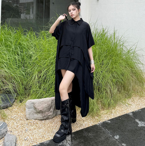 レイヤード風モダン半袖ロングワンピース /レディース モレビー|モード系ファッションブランド