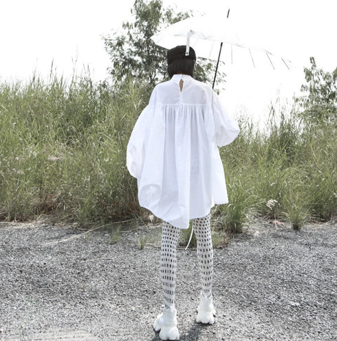 ギャザー仕様長袖ロングシャツ バルーンスリーブ ランタンスリーブ /レディース モレビー|モード系ファッションブランド