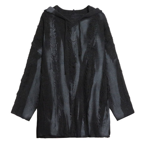 ストライプ調ダメージ加工ニットパーカー/スウェット /レディース モレビー|モード系ファッションブランド