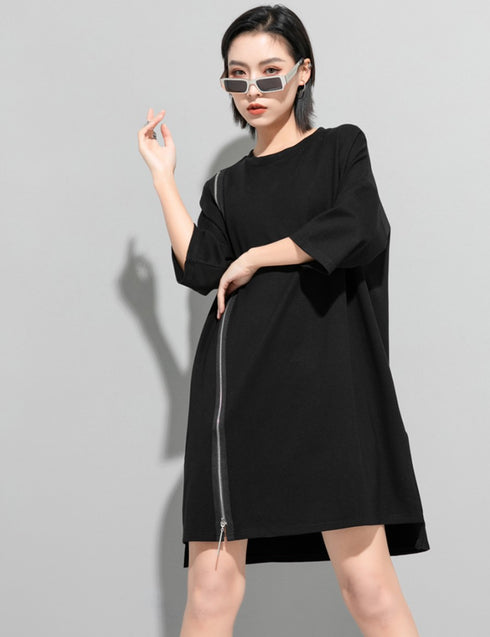 アシンメトリーブラックロングTシャツ おしゃれ モダン 個性 無地 /レディース モレビー|モード系ファッションブランド