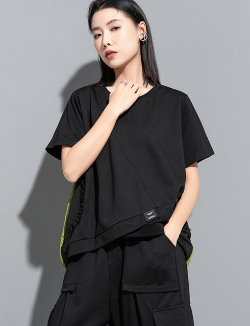 バイカラーTシャツ/カットソー アシンメトリー ギャザー /レディース モレビー|モード系ファッションブランド