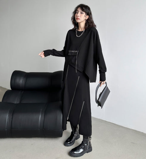 アシンメトリーデザインブラックスウェット/トレーナー おしゃれ /レディース モレビー|モード系ファッションブランド