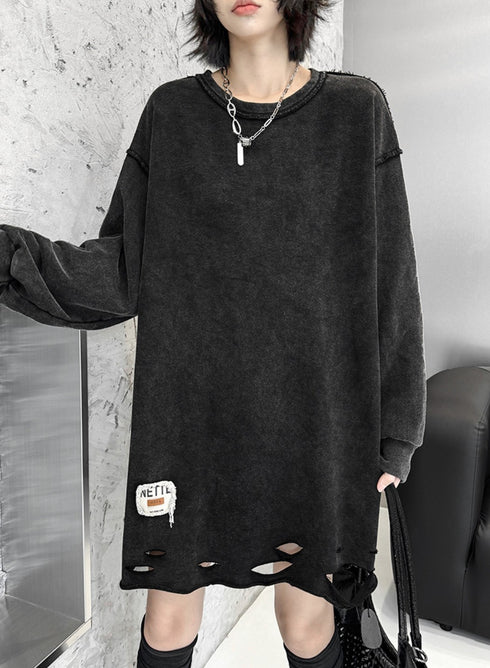 シック&モダンデザインダメージ加工スウェットシャツ /レディース モレビー|モード系ファッションブランド