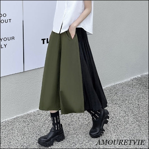 プリーツハーフパンツ アシンメトリークロップドパンツ バイカラー /レディース モレビー|モード系ファッションブランド