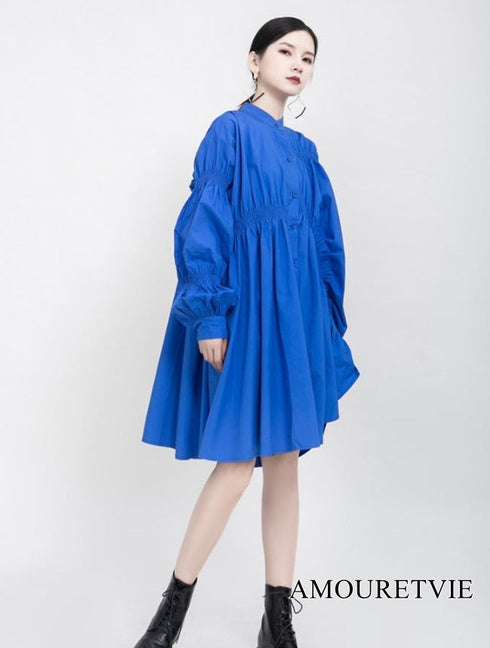 ミディ丈ギャザー仕様ワンピース アシンメトリーシャツワンピース ドレス /レディース モレビー|モード系ファッションブランド