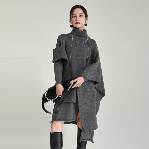 レイヤードアシンメトリーミディ丈ワンピース セーター ツーピース セット /レディース モレビー|モード系ファッションブランド