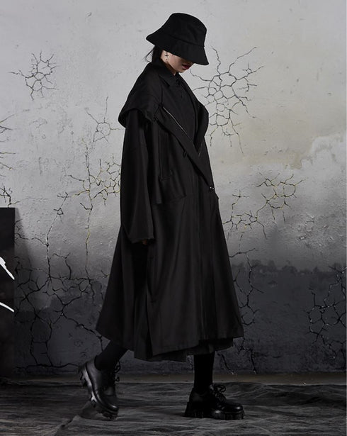モダンブラックロングコート フード付き /ユニセックス ・メンズ モレビー|モード系ファッションブランド