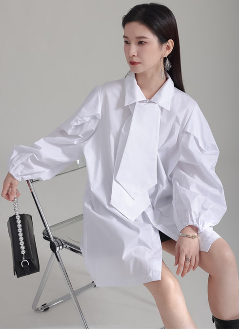 ネクタイ付きロングシャツブラウス /レディース モレビー|モード系ファッションブランド