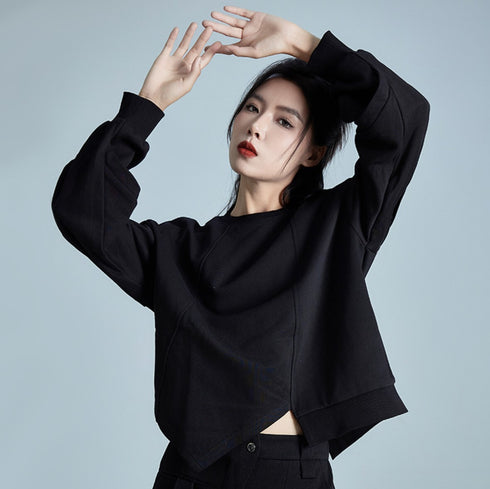 アシンメトリーブラックパーカー/スウェット スリット /レディース モレビー|モード系ファッションブランド