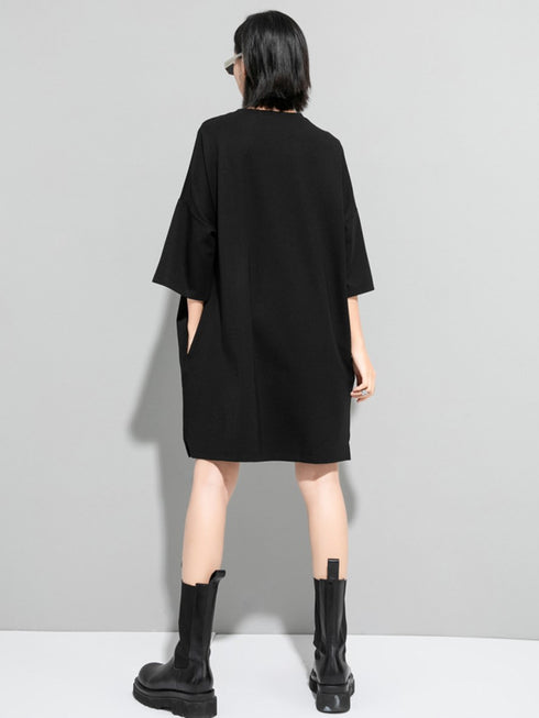アシンメトリーブラックロングTシャツ おしゃれ モダン 個性 無地 /レディース モレビー|モード系ファッションブランド