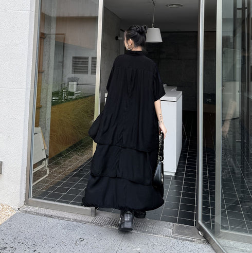 レイヤード風モダン半袖ロングワンピース /レディース モレビー|モード系ファッションブランド