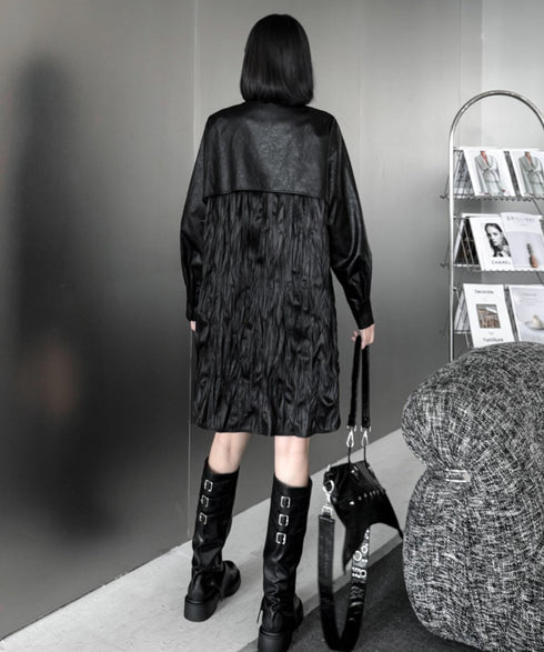 クリンクルしわ加工モダンレザーロングシャツ/ブラウス シック おしゃれ /レディース モレビー|モード系ファッションブランド