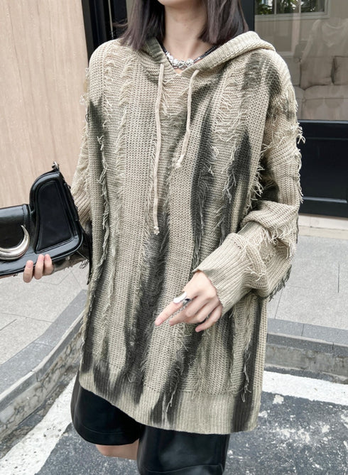 ストライプ調ダメージ加工ニットパーカー/スウェット /レディース モレビー|モード系ファッションブランド