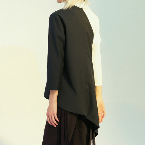 バイカラーアシンメトリージャケット モノトーン白黒スーツ /レディース モレビー|モード系ファッションブランド