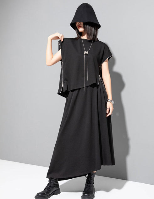 ノースリーブTシャツ ショート丈 クロップドシャツ ドロップショルダー /レディース モレビー|モード系ファッションブランド