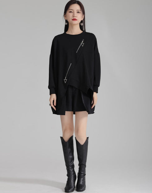 アシンメトリートレーナー/スウェット ファスナー付き /レディース モレビー|モード系ファッションブランド