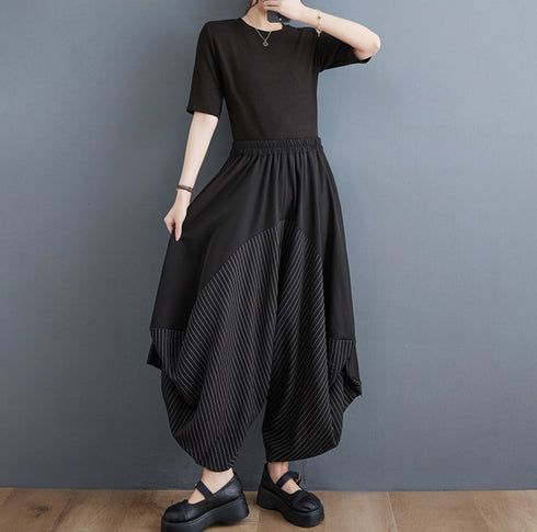 中性的 ゆったり袴パンツ クロップドパンツ ストライプ /ユニセックス ・メンズ モレビー|モード系ファッションブランド