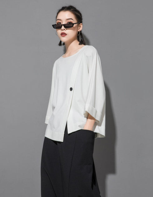 スリット入りアシンメトリー七分袖Tシャツ /レディース モレビー|モード系ファッションブランド