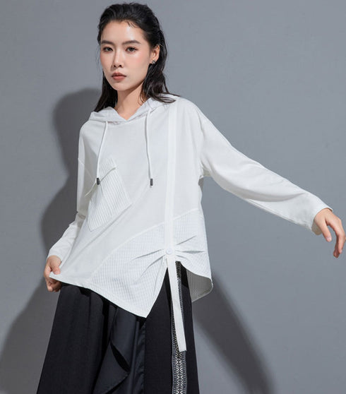 モダンアシンメトリー長袖Tシャツ/カットソー ブラック ホワイト /レディース モレビー|モード系ファッションブランド