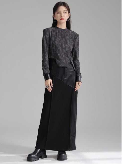 アシンメトリーレザーロングスカート パッチワーク /レディース モレビー|モード系ファッションブランド