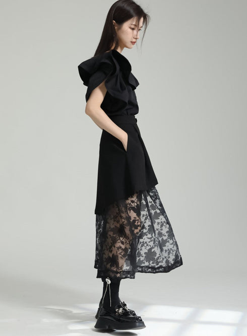 花柄レースロングスカート アシンメトリー /レディース モレビー|モード系ファッションブランド